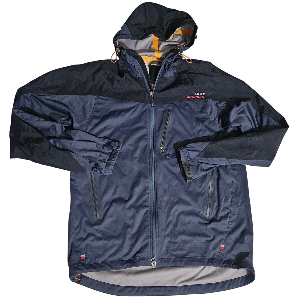 Aigle Actimum Mens Softshell Jacket Navy Blue Black Full Zip Hooded Size Medium